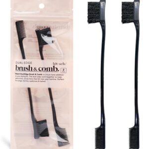 Kitsch Double Sided Edge Control Hair Brushes for Women - Edge Brush with Soft Nylon Bristles | For Bangs, Hairline, Eyebrows & Lashes - 2 Pcs, Black