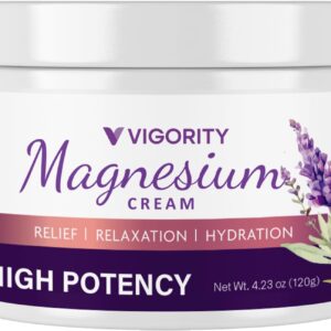 Vigority Magnesium Cream for Sleep: Magnesium Lotion for Leg Cramps - Soothing Magnesium with Lavender, Vitamin E and Shea Butter - Safe for Kids & Pregnant Individuals - 4.23 oz