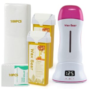 Roll On Wax Kit for Hair Removal,Digital Wax Roller Waxing Kit for Women with Wax Cartridge Refills, Wax Heater with Detachable Magnetic Base (Bright White)