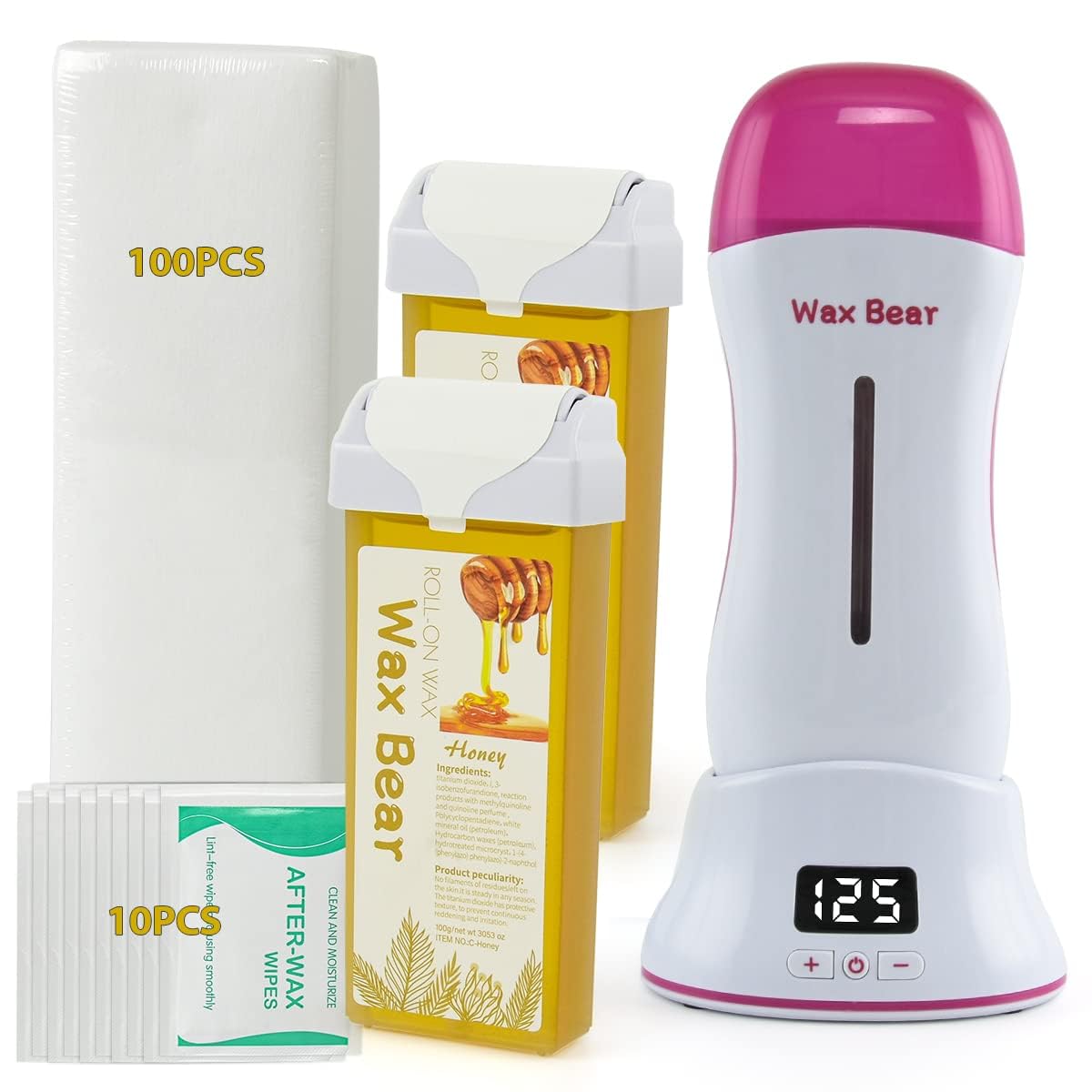 Roll On Wax Kit for Hair Removal,Digital Wax Roller Waxing Kit for Women with Wax Cartridge Refills, Wax Heater with Detachable Magnetic Base (Bright White)