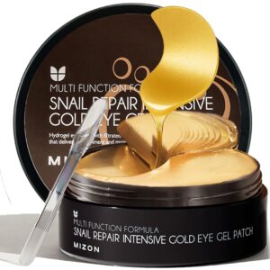 MIZON Under Eye Patches for Puffy Eyes & Dark Circles, 24K Gold & Snail Mucin, 60 Pcs – Anti-Wrinkle Collagen & Peptide Formula – Moisturizing Korean Eye Mask for Elasticity