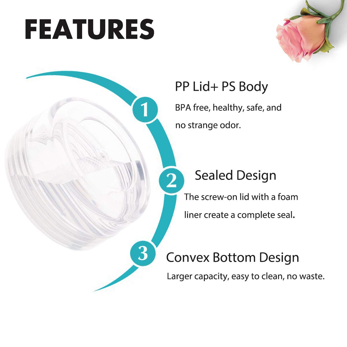 Tiny Cosmetic Containers, 3 Gram 50Pcs Sample Containers with Lids, BPA Free Clear Sample Jars for Makeup, Lotion, Eye Shadow, Powder, and Lip Balm - Image 3