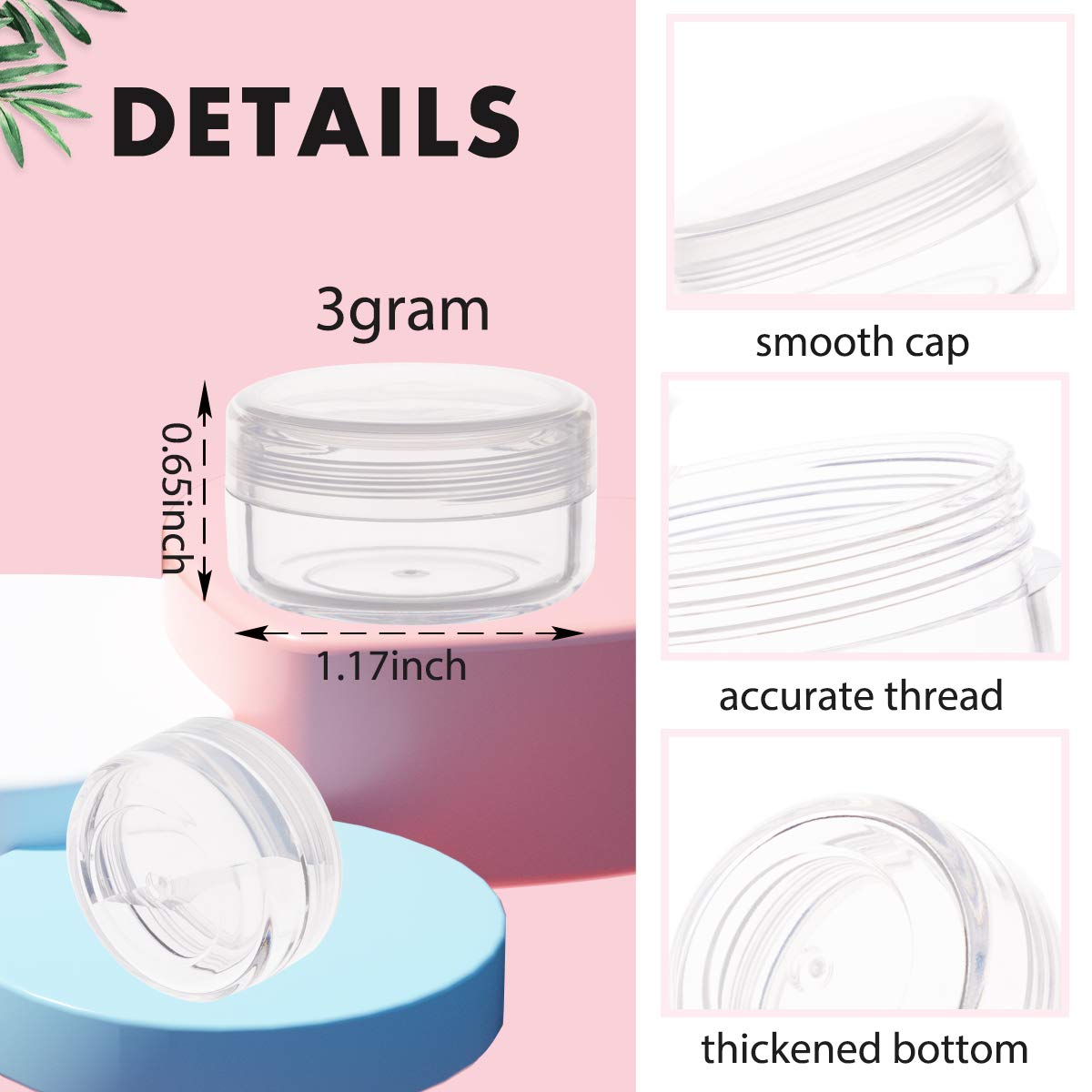 Tiny Cosmetic Containers, 3 Gram 50Pcs Sample Containers with Lids, BPA Free Clear Sample Jars for Makeup, Lotion, Eye Shadow, Powder, and Lip Balm - Image 2