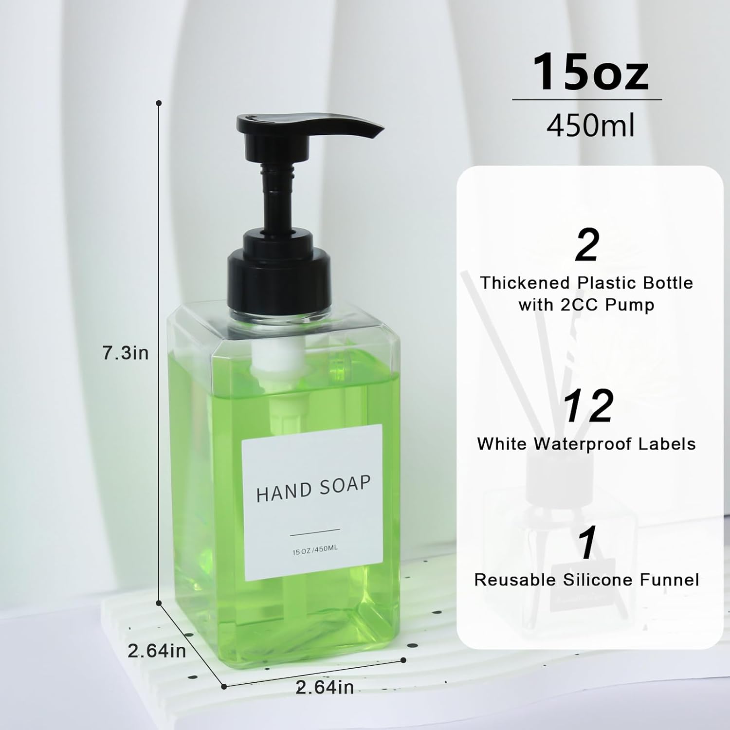 Clear 15oz Thick Plastic Soap Dispenser Set with Waterproof Labels 2 Pack - Image 2