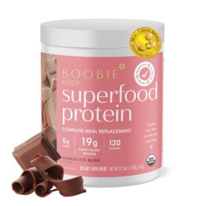 Boobie Body Superfood Protein Shake for Moms, Pregnancy Protein Powder, Lactation Support to Increase Milk Supply, Probiotics, Organic, Diary-Free, Gluten-Free, Vegan - Chocolate Bliss (20 servings)