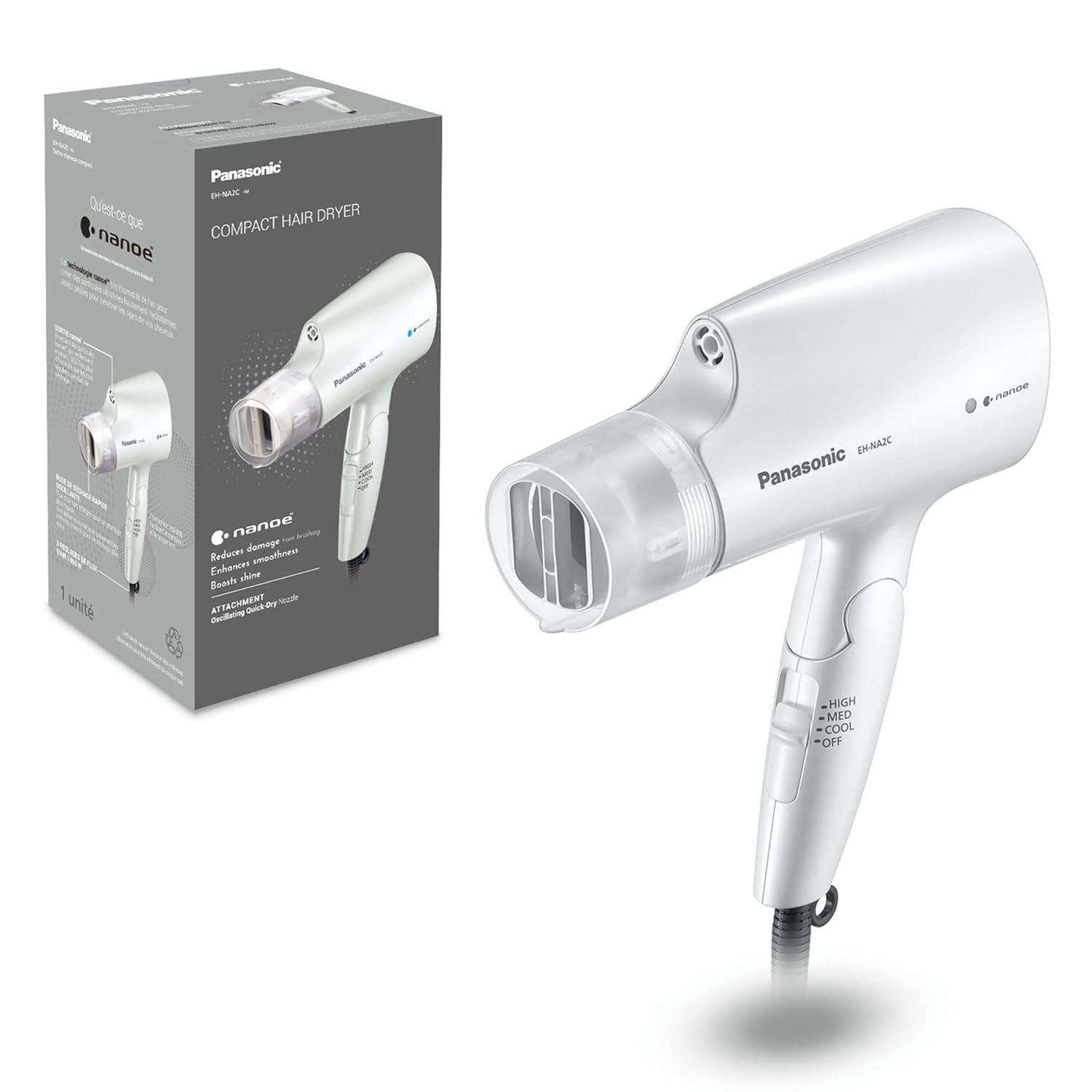 Panasonic nanoe Compact Hair Dryer with Oscillating Quick Dry Nozzle for Healthier-Looking Hair, Folding Blow Dryer for Travel and Home, 3 Airflow Settings - EH-NA2C-W (White) - Image 12