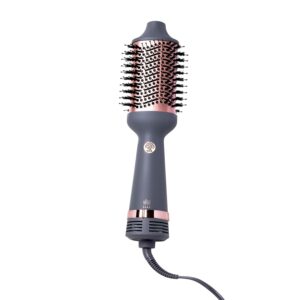 Hairitage Volumizing One Step Blow Dry Brush + Hair Dryer for Curling + Straightening - Ceramic Tourmaline Blowout Brush + Volumizer - Hair Styler for Smooth Shiny, Frizz-Free Styles - Matte Grey