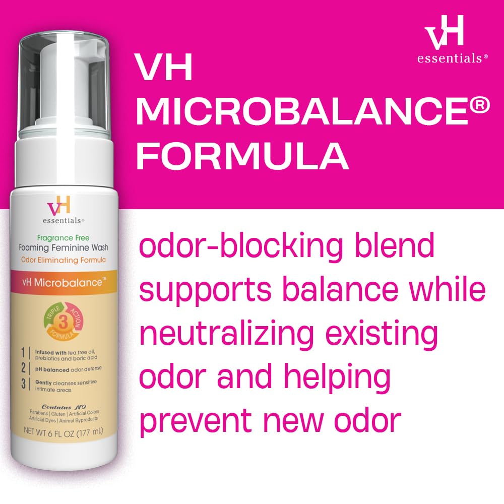 vH essentials Foaming Feminine Wash - Fragrance Free - Ph Balanced, Hypoallergenic, Prebiotics, Natural Botanical Extracts and Vitamins - Odor Eliminating Formula - 6 Fl Oz - Image 7