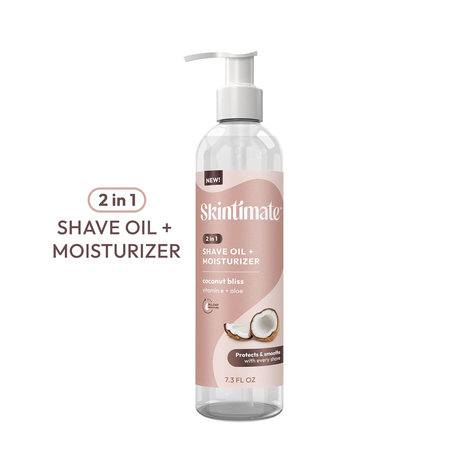 Skintimate 2-in-1 Shave Oil & Moisturizer, Coconut Bliss, 7.3oz | Shaving Oil, After Shave for Women Bikini Area Moisturizer with Vitamin E and Aloe, Shaving Cream Alternative, 7.3 fl oz - Image 2