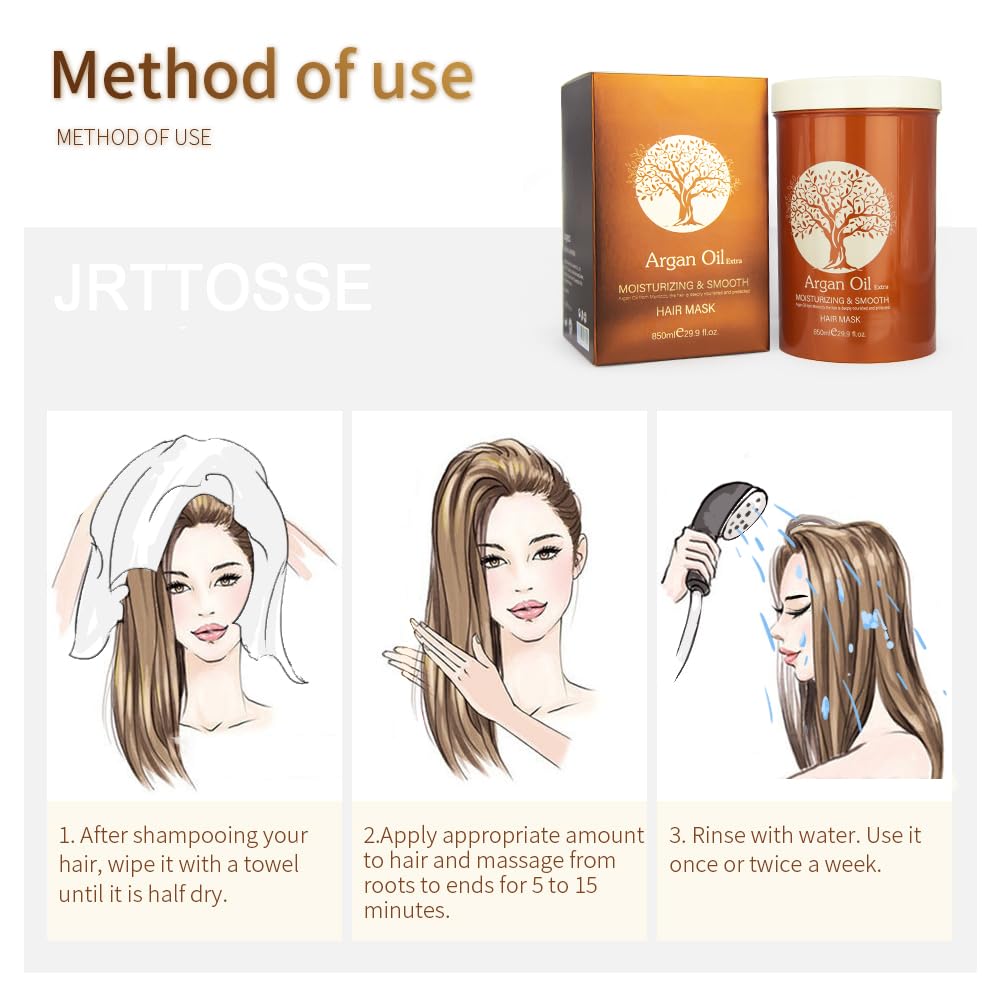 Argan Oil Hair Mask, Repair Split Ends Dry Damaged Hair, Moisturizing & Smoothing Hair Mask for Dry Damaged Hair of All Hair Types 16.90 oz 500 ml (29.90oz-850ml), milky white - Image 8