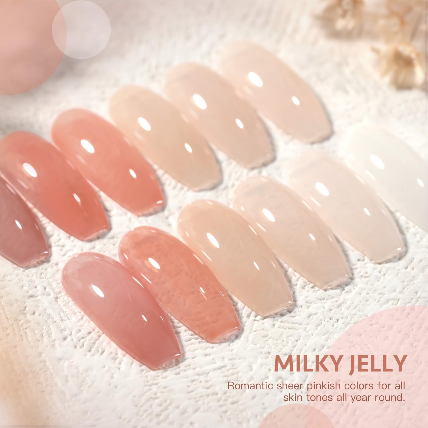 GAOY Milky Jelly Nude Gel Nail Polish Set, 6 Transparent Colors Sheer White Pink Soak Off UV Light Cure Gel Polish Kit for Salon and Nail Art DIY at Home - Image 2