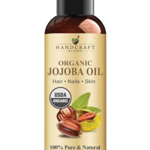 Handcraft Blends USDA Organic Jojoba Oil - Cold-Pressed 4 Fl Oz - 100% Pure and Natural - Premium Grade Carrier Oil for Skin and Hair - Hair and Body - Massage - Hexane-Free