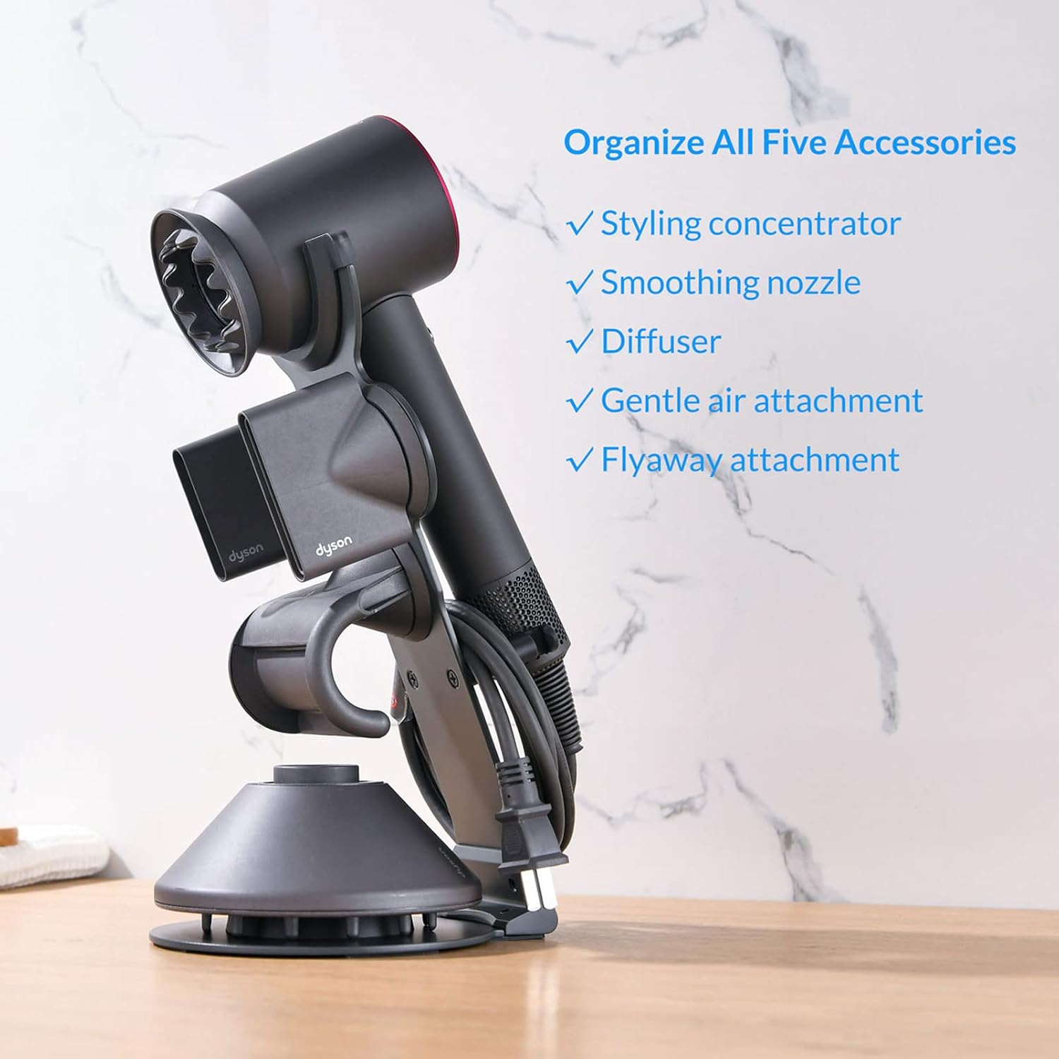 Simpletome Dyson Supersonic Hair Dryer Stand with Cable Organizer, Heavy Duty Steel, Grey - Image 5