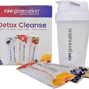 Raw Generation Instant Smoothie Detox Gut Cleanse | Shaker Bottle Included | Healthy Weight Management | 100% Raw Natural Juice | On-The-Go | 3-Day Juice Cleanse | 18 Superfood Drink Powder Packets