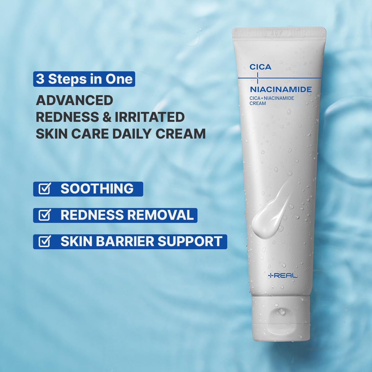 PLUSREAL Cica + Niacinamide Redness Relief & Skin Barrier Repair Cream for Dry and Sensitive Skin | Korean Skincare | Fragrance Free | Vegan | Centella asiatica Cream with Niacinamide, 2.02 fl.oz - Image 3