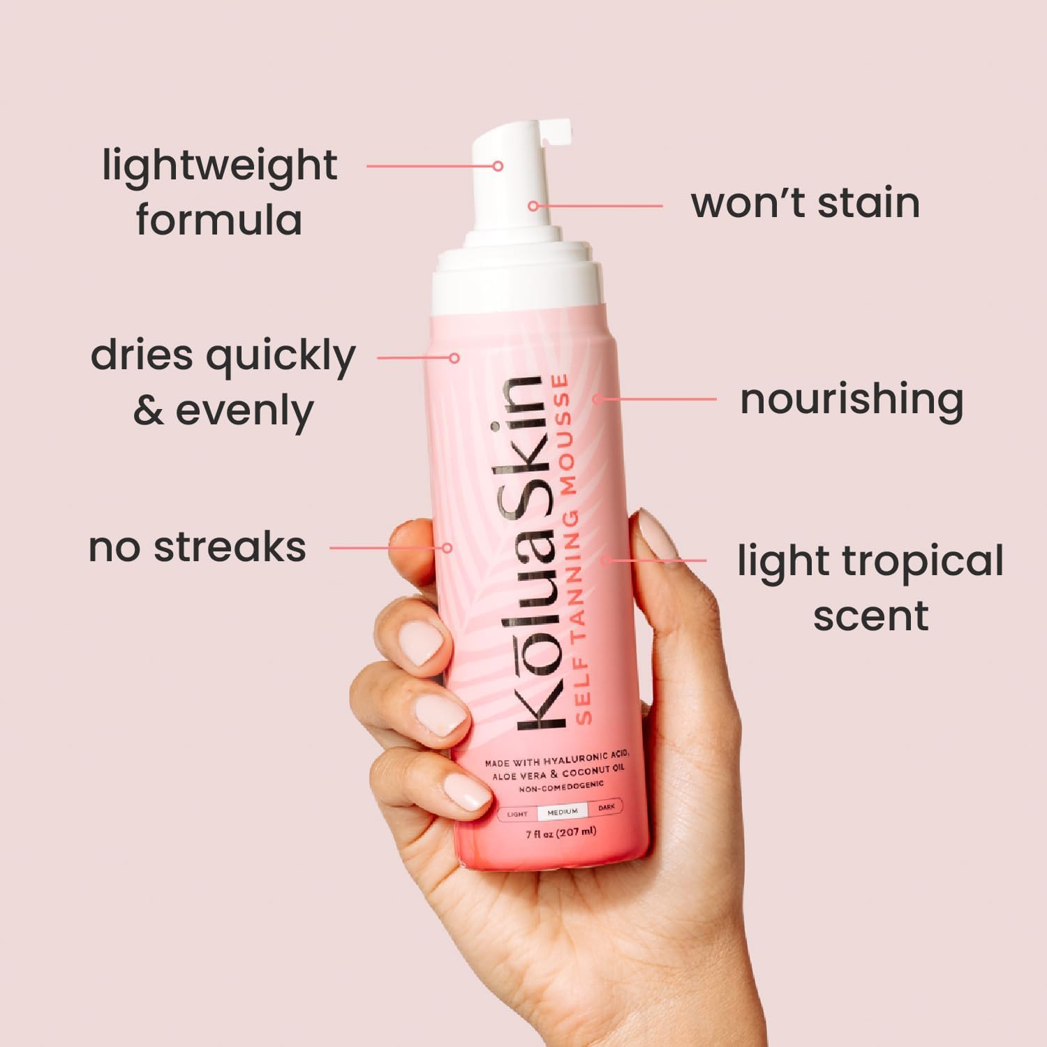 KoluaSkin Medium 7oz Self Tanner Mousse Natural Sunless Tan Quick-Drying Tropical Scent - Image 2