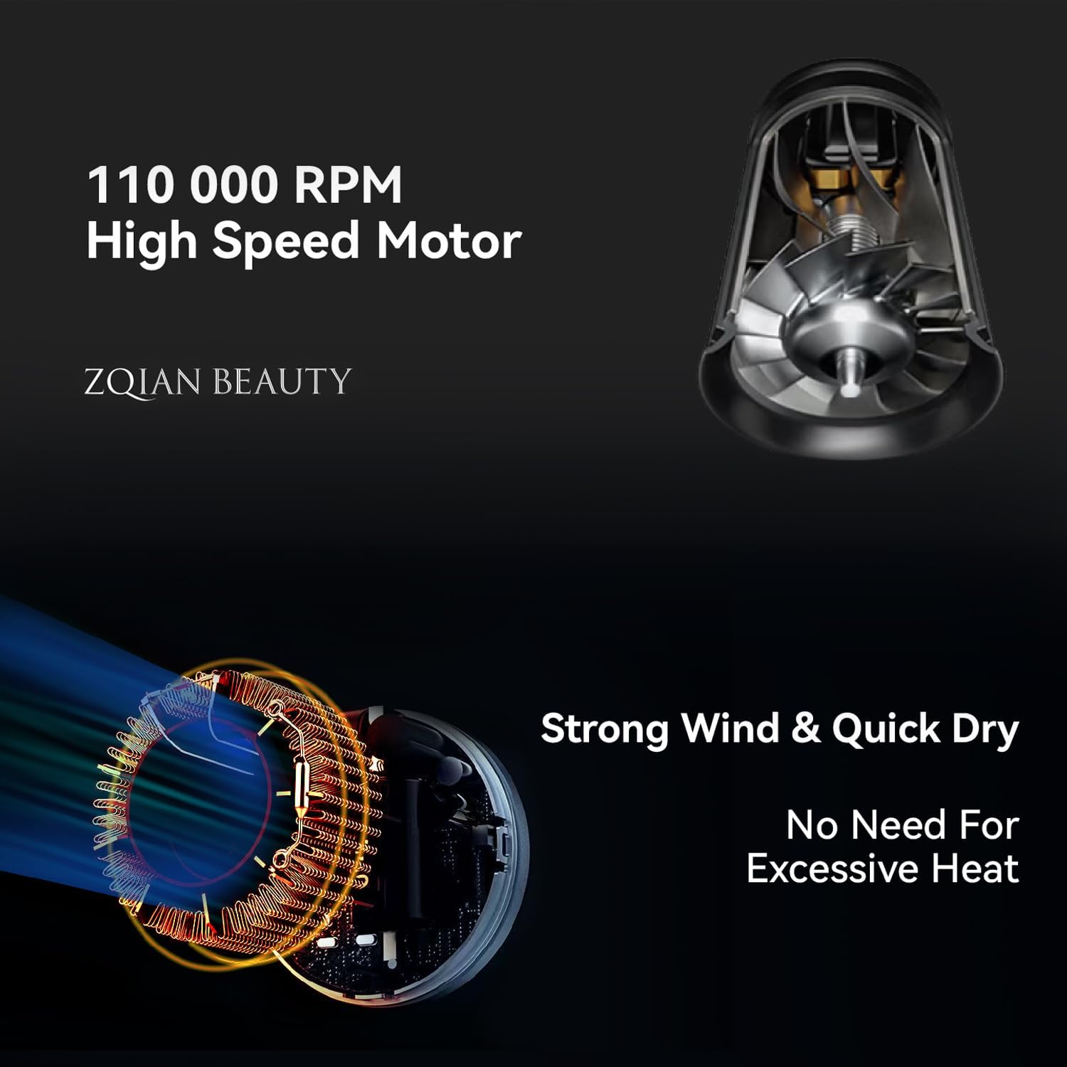 Hair Dryer, 200 Million Negative Ionic Hair Dryer, High-Speed Blow Dryer with 110,000 RPM Brushless Motor, Fast Drying Low Noise Hairdryer with Magnetic Concentrator Nozzle (White) - Image 9