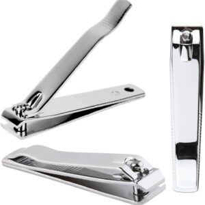 3pcs Large Beauticom Stainless Steel Straight Nail Clipper - Professional Ultra Sharp Sturdy Silver Finger Nail and Toe Nail Cutters for Acrylic Nails Grooming Manicure