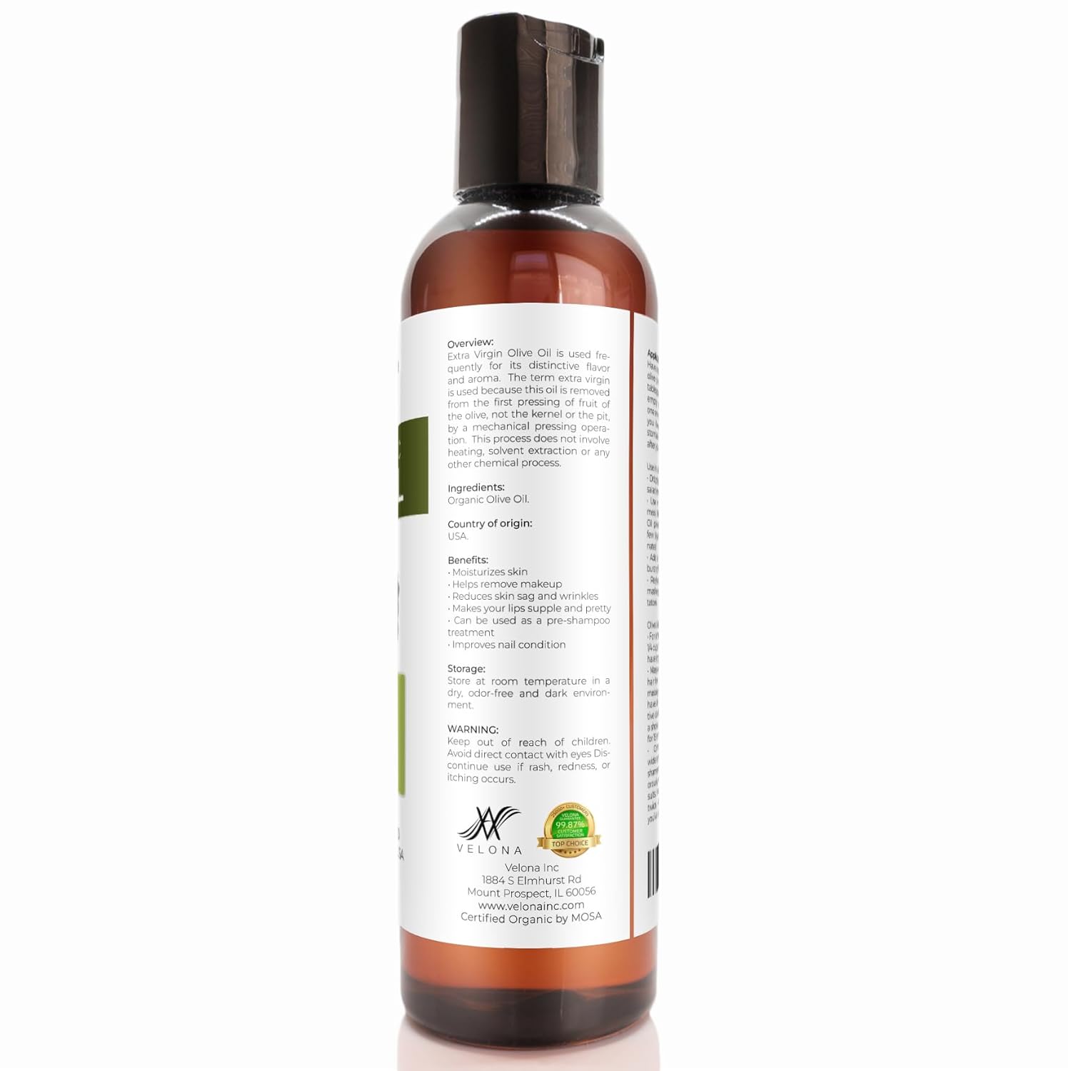 Velona USDA Certified Organic Olive Oil - 4 Fl Oz | 100% Pure and Natural Carrier Oil | Extra Virgin, Unrefined, Cold Pressed - Image 5