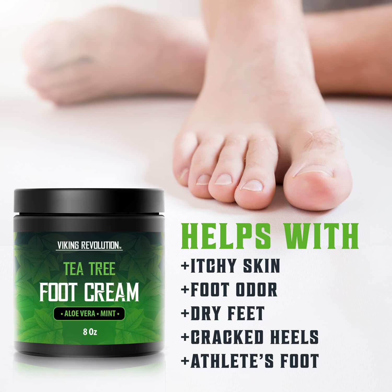 Viking Revolution Tea Tree Foot Cream Dry Cracked Heels 8oz Aloe Vera Mint Repair - Image 4