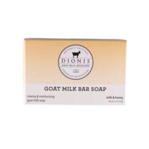Dionis Goatmilk Milk and Honey Scented Hand and Body Soap Bar, Hydrating Moisturizing Wash for Sensitive Skin, Gentle Lasting Hydration, Cruelty Free, Non Greasy, Paraben Free, Made in the USA, 6 oz