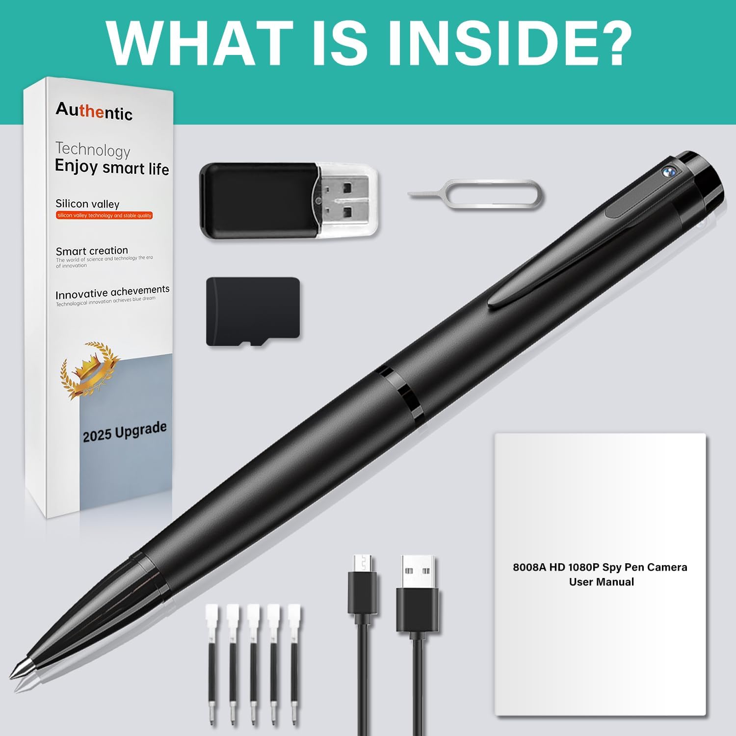 Body Camera Pen with 64GB Memory Card, 1080P HD Mini Surveillance Camera, Portable Pocket Cam, Black - Image 3
