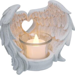 Flameless Candle Angel Wings LED Candle, Battery Operated Candles Prayer Tealight Candle Holder Memorial Guardian Angel Wings Home Decor for Religious Church Room, White