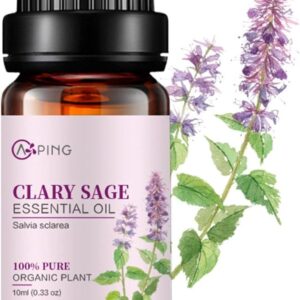 Clary Sage Essential Oil - 100% Pure Organic Natural Plant (Salvia sclarea) Clary Sage Oil for Diffuser, Aroma, Spa, Massage, Yoga, Perfume, 0.33oz