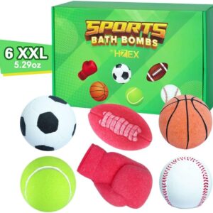 Bath Bombs for Kids, Extra Large Sports Bathbomb Set with 6 Sports Themes, All Natural Bath Bomb for Women and Men, Surpise Inside Every Box of Bathbombs, Lasting Bath Fizzies for The Entire Family