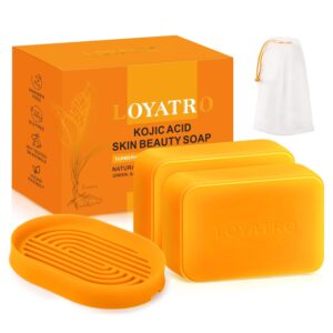 Kojic Acid Turmeric Soap Bar Dark Spots for Face & Body, Deep Cleansing, Gentle Soap Sensitive Skin Formula, All Skin Types 2Pack with Soap Dish