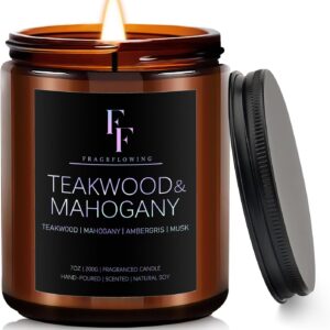 Teakwood & Mahogany Candle, Scented Candle for Home Soy Wax Candle, Aromatherapy Candle Gifts, 7oz
