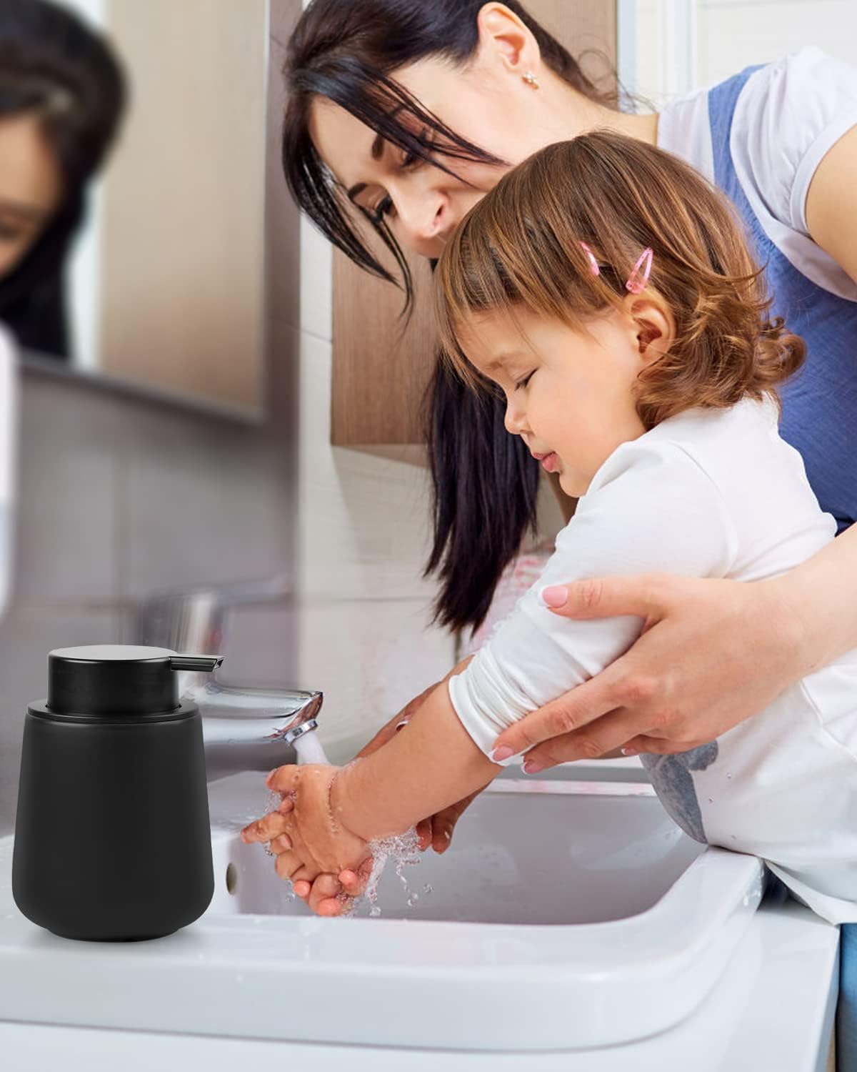 Bosilunlife Ceramic Foaming Soap Dispenser - 12Oz Matte Black Foam Hand Soap Dispenser Bathroom Countertop Kitchen Dish Soap Pump Dispenser Liquid Wash Dispenser for Bathroom - Image 6