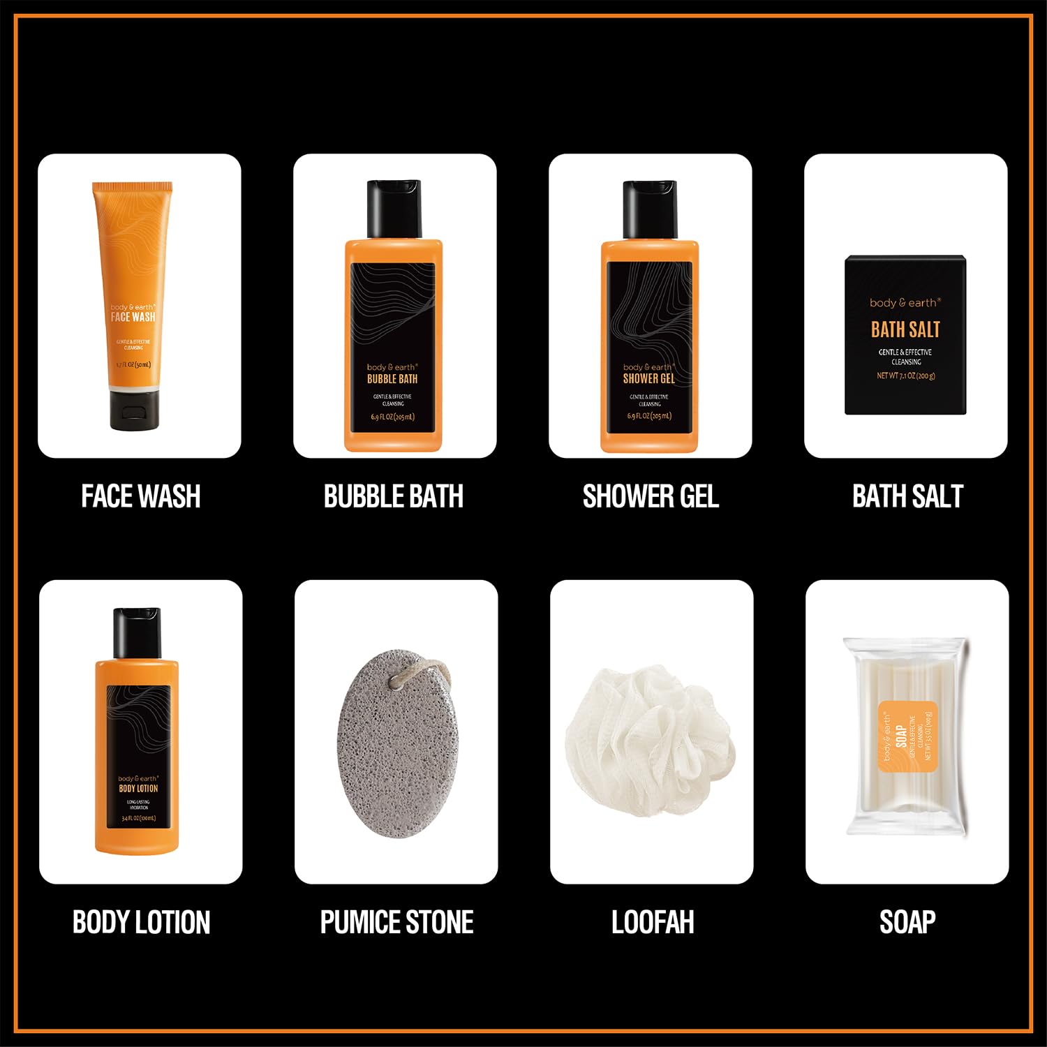 Men's Citrus Scented Bath and Body Gift Set with Lotion, Wash, Gel, Bubble Bath, Loofah - Image 4
