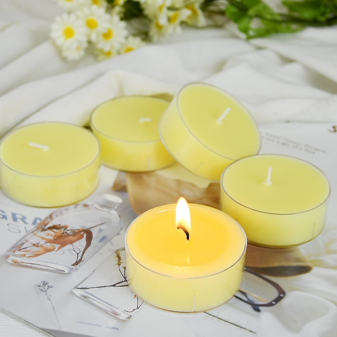 Scented Tea Light Candle 6 Pack, 8 Hour Extended Burn Time, 100% Natural Soy Wax NoSmokeless Tea Warmer Candles Tealight Candles for Decor Holidays, Room Ambiance, Aromatherapy Relaxing (Lemon) - Image 5