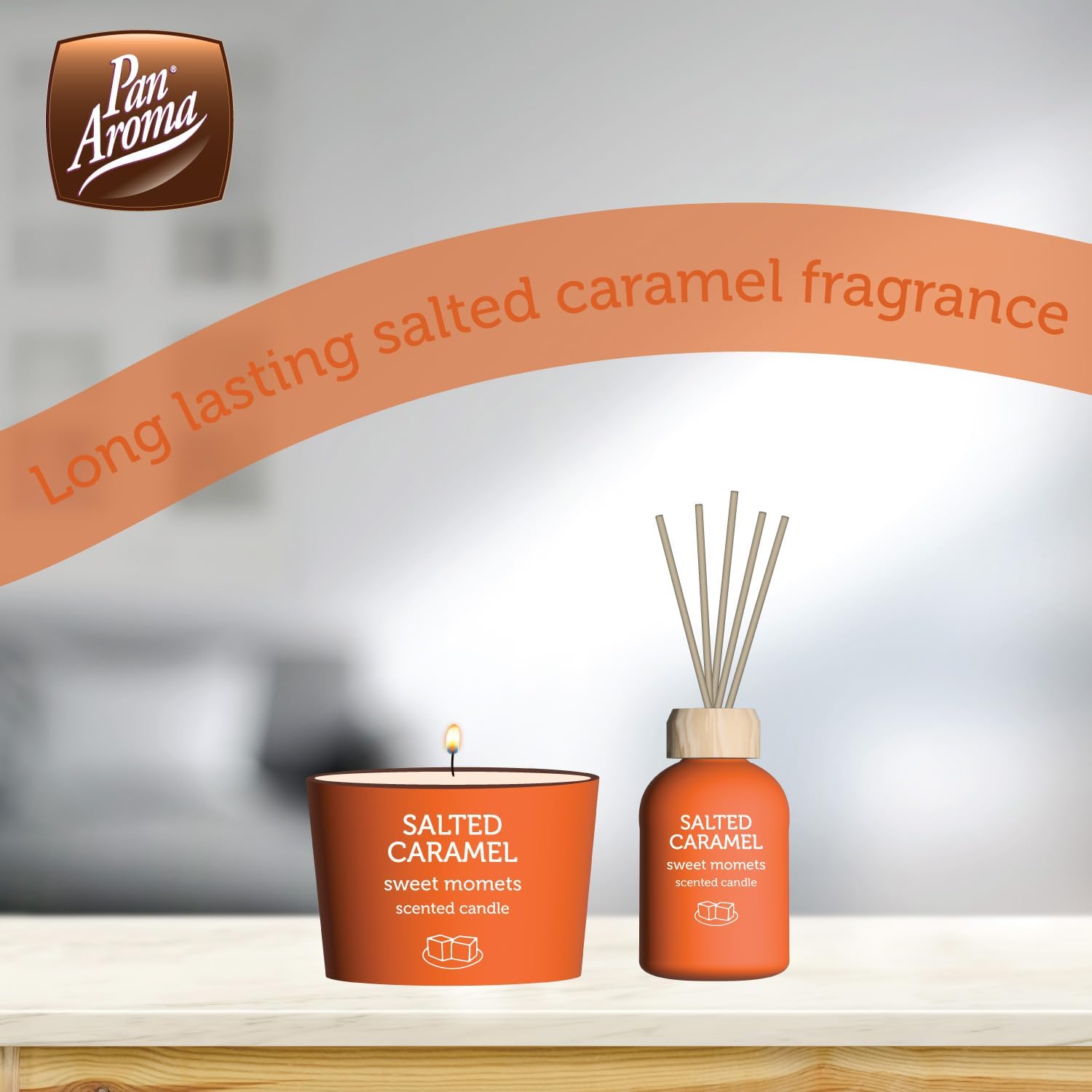 Orange Decorative Holder & Scented Candle, Salted Caramel, 85G - Image 4