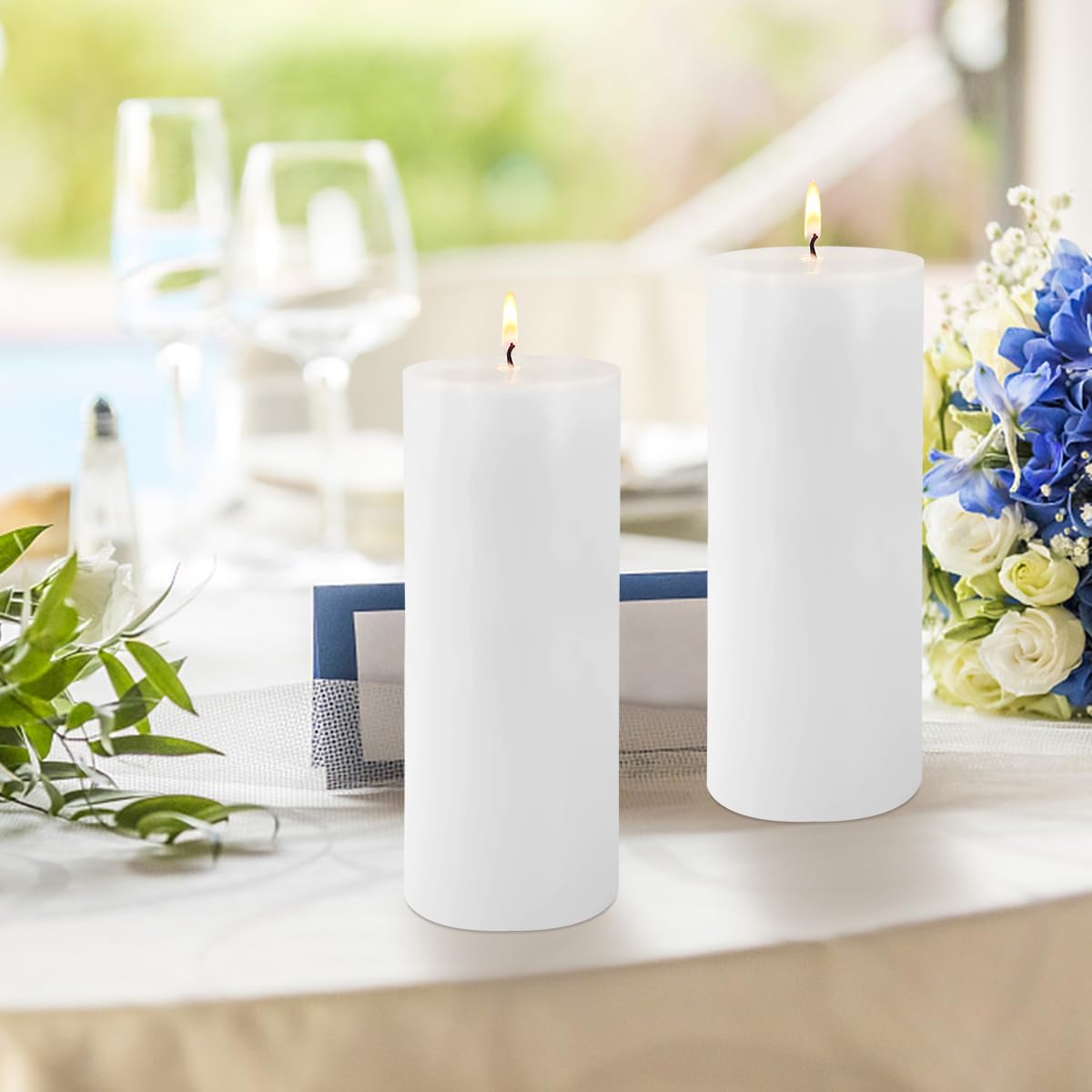 2 Pack 3x8 Hand Poured White Dripless Pillar Candles, Soy Candles, Non-Toxic, Unscented, Smokeless, for Power Outages & Emergency - Image 3