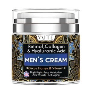 VAITE Mens Face Moisturizer with Collagen, Retinol, Anti-Aging, Anti-Wrinkle Cream for Men, Hydrating Facial Skin Care with Hyaluronic Acid, Hibiscus, Honey & Vitamin C, Day & Night Hydration
