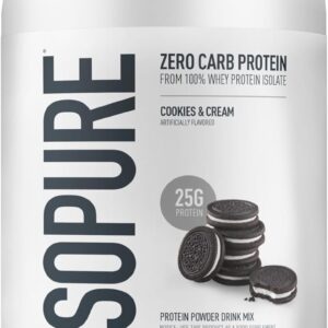 Isopure Zero Carb 100% Pure Whey Isolate Protein Powder, Lactose Free, Gluten Free, With Vitamins, Cookies & Cream, 25g Protein Per Serving, 3 Lbs, 44 Servings (Packaging May Vary)