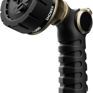 RESTMO Heavy Duty Hose Nozzle, Metal Garden Water Hose Sprayer with 7 Watering Patterns, Thumb Control, On Off Valve, High Pressure Nozzle Sprayer for Watering Plants, Car and Pet Washing, Bronze