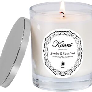 KONNI Scented Candles,Aromatherapy Candle,7oz Natural Soy Wax Jar Candles 40 Hours Burn Time Christmas Gift for Women Men Birthday Mom Friends Sweet Pea Jasmine