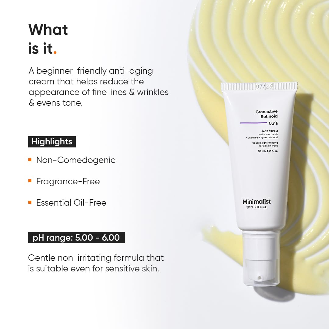 Minimalist 2% Retinoid Anti Aging Night Cream for Wrinkles & Fine Lines | Improves Skin Elasticity, Stimulates Collagen Production for Radiant & Glowing Skin | 1 Fl Oz / 30 ml - Image 2