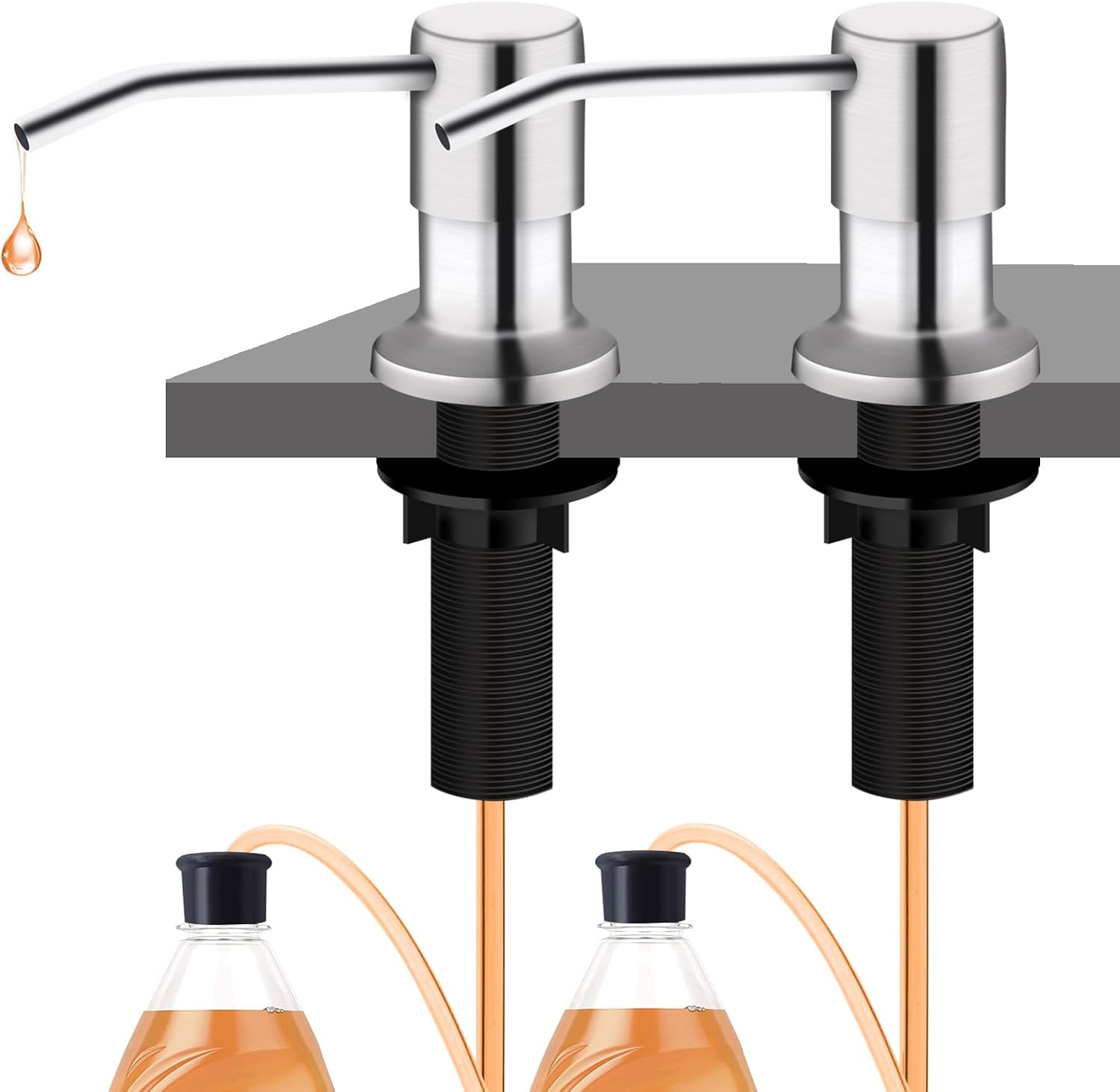 Sink Soap Dispenser, Kichen SoapDispenser, 47" Extension Tube kit, Under Sink Soap Dispenser Pump, No Need More Refills (Brushed Nickel)