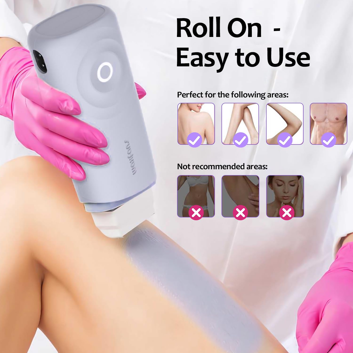 Home Hair Removal Roll-on Wax Kit with Automatic Cooling, 2 Cartridges, 50 Strips Included - Image 5
