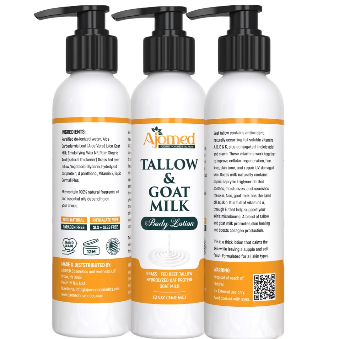 Grass Fed Beef Tallow & Goat Milk Body Lotion for Sensitive Skin, Organic Tallow Lotion - Soothes Dry Patches, Goat Milk Moisturizer - Handmade Tallow Body Lotion (Oatmeal & Honey, 8 Oz) - Image 2