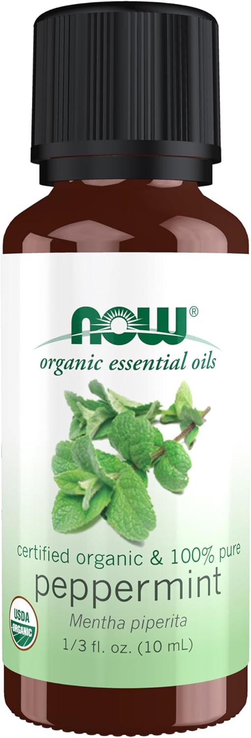 NOW Essential Oils, Organic Peppermint Oil, Invigorating Aromatherapy Scent, Steam Distilled, 100% Pure, Vegan, Child Resistant Cap, 1-Ounce