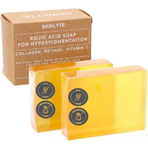 Kojic Acid Soap Natural -Fragrance Free and Dye Free- Dark Spot Remover Hyperpigmentation Corrector K-Beauty Formula - Turmeric, Glycerin, Collagen, Hyaluronic Acid, Retinol (2 Pack) 7oz.