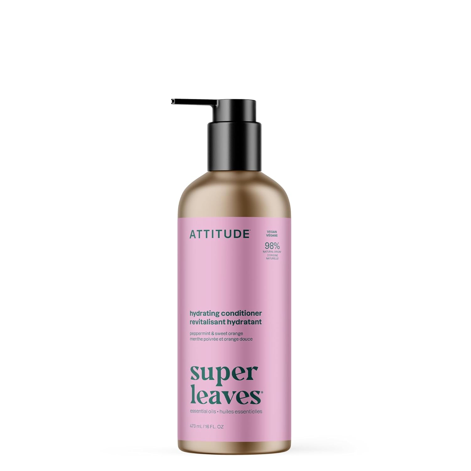 ATTITUDE Conditioner with Essential Oils, Plant and Mineral-Based Ingredients, Vegan Beauty Products, Aluminum Bottle, Hydrating, Peppermint & Sweet Orange, 16 Fl Oz