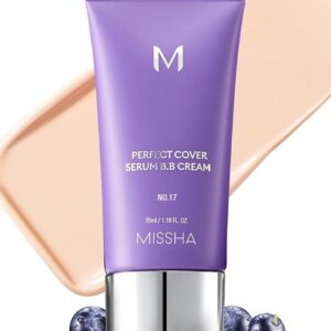 MISSHA M PERFECT COVER SERUM BB CREAM No.17 Fair- Fair with Cool Undertone, Skin Tint, Tinted Moisturizer, Skin Care Foundation Makeup, Superfood Complex, Glass Skin, Korean Makeup,1.18 Fl oz