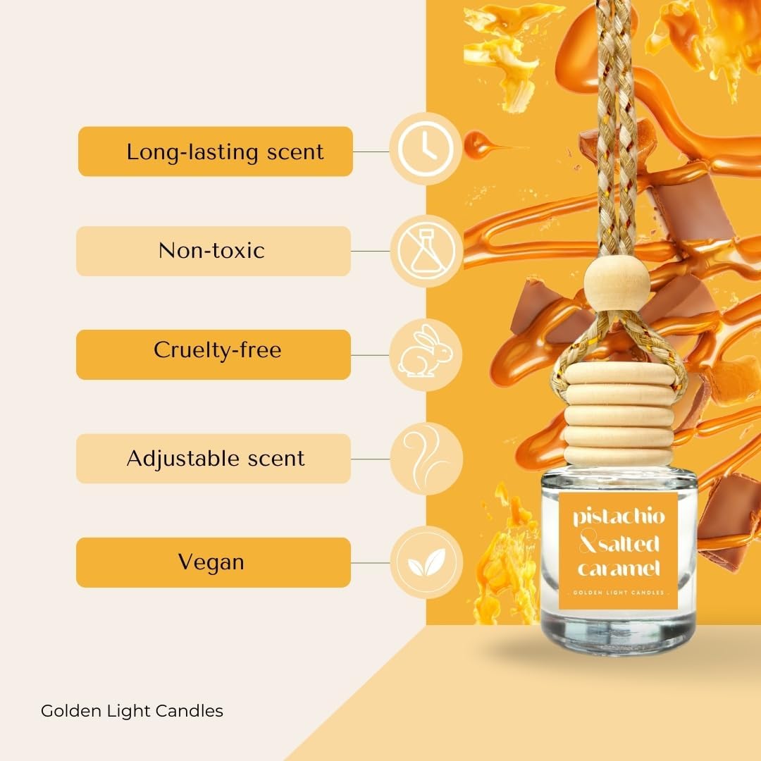 Hanging Car Air Freshener - Pistachio & Salted Caramel - 1 Pack Reusable car diffuser Jar with Pistachio & Salted Caramel Essential Oil, Long-Lasting Air Deodorizer - Image 3