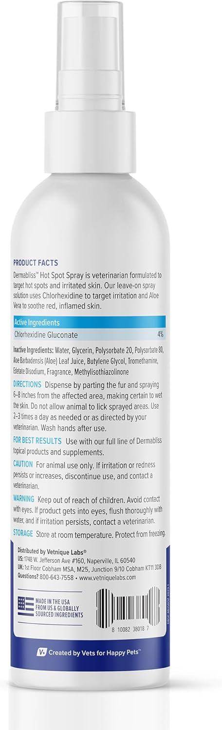 Vetnique Dermabliss Hot Spot Treatment for Dogs - Antiseptic Medicated Chlorhexidine Spray - Vet Recommended for Skin Infections, Hot Spots & Irritation (Hot Spot Spray, 8oz) - Image 2